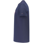 Blue cotton men's T-shirt by Tommy Hilfiger, featuring a classic fit and logo detail, displayed on a plain background.