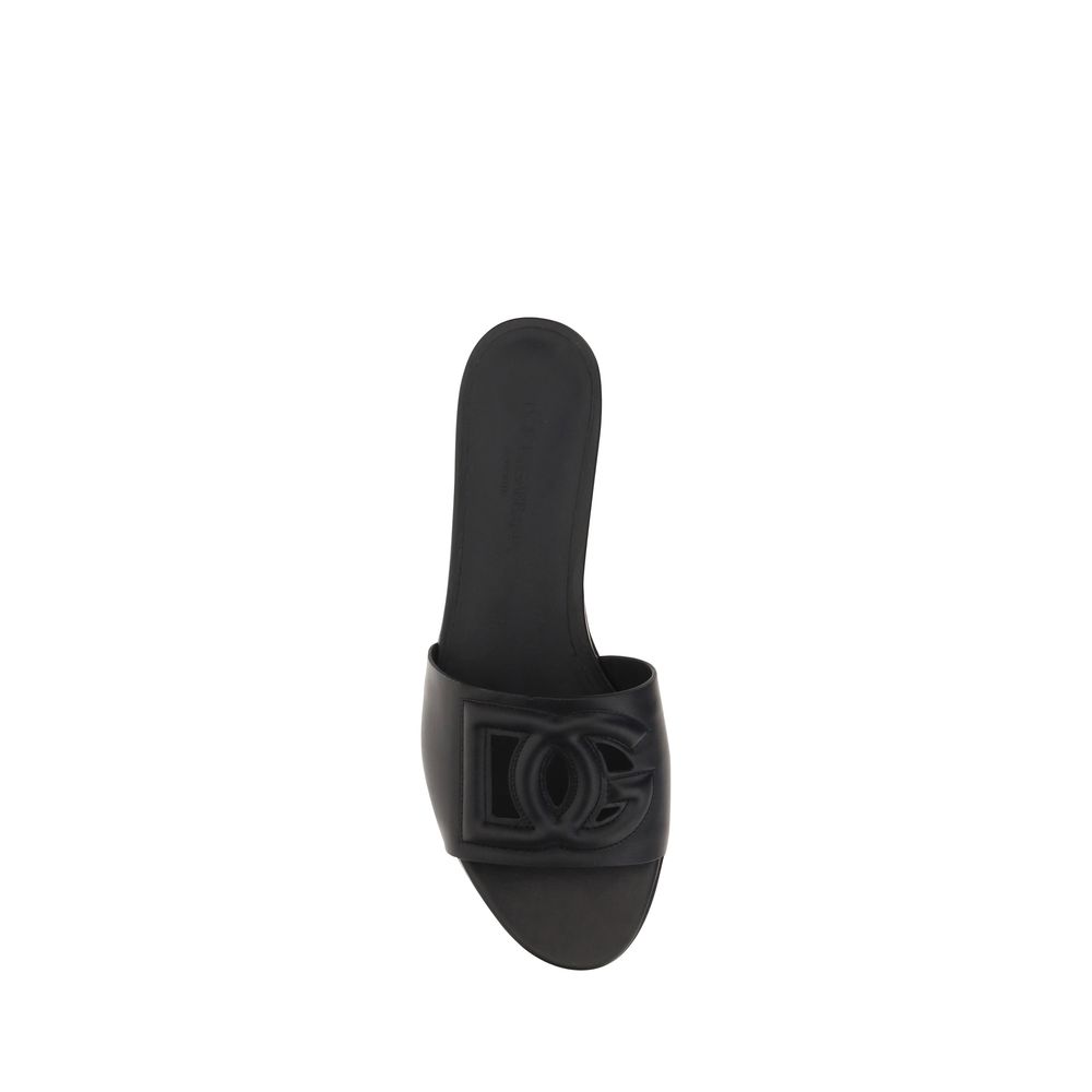 Dolce & Gabbana Black Calf Leather Bos Taurus Flat Sandals