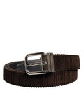 Dolce & Gabbana Men Brown Velvet Ridged Silver Buckle Belt - Eljoys Fashion 