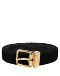 Dolce & Gabbana Men Black Velvet Gold Tone Metal Buckle Belt - Eljoys Fashion 