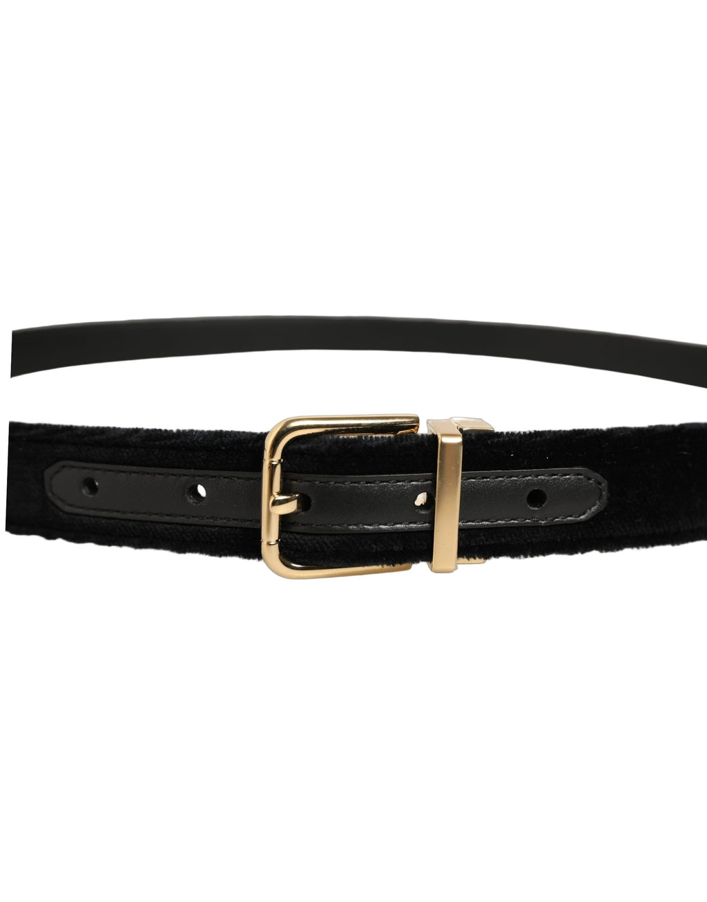Dolce & Gabbana Men Black Velvet Gold Tone Metal Buckle Belt