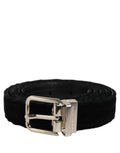 Dolce & Gabbana Black Velvet Silver Tone Metal Buckle Belt - Eljoys Fashion 