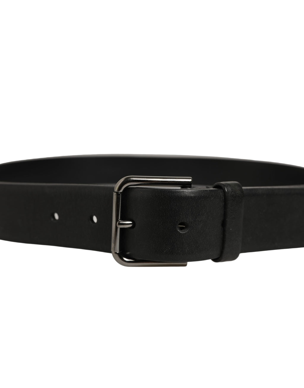 Dolce & Gabbana Black Calf Leather Classic Silver Buckle Belt