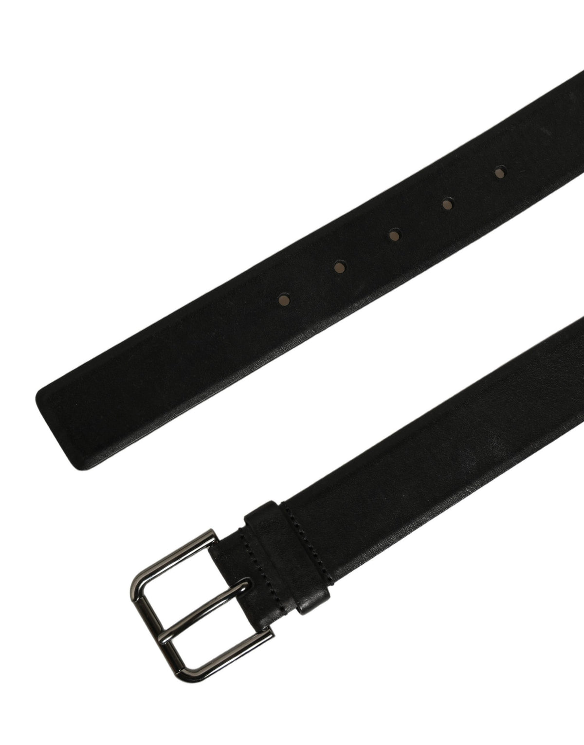 Dolce & Gabbana Black Calf Leather Classic Silver Buckle Belt - Eljoys Fashion 