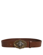 Dolce & Gabbana Brown Leather Bee Accent Metal Buckle Belt