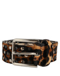Dolce & Gabbana Brown Leopard Calf Hair Studs Metal Buckle Belt - Eljoys Fashion 