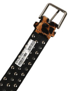 Dolce & Gabbana Brown Leopard Calf Hair Studs Metal Buckle Belt - Eljoys Fashion 