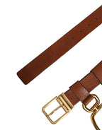 Dolce & Gabbana Brown Leather Gold Metal Rings Buckle Belt - Eljoys Fashion 