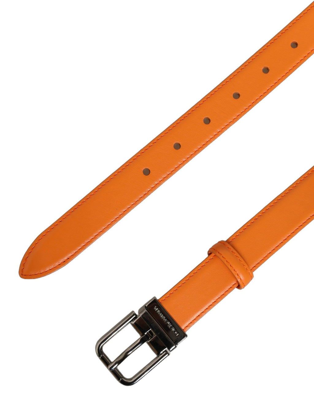 Dolce & Gabbana Orange Leather Silver Tone Metal Buckle Belt - Eljoys Fashion 