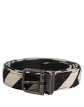 Dolce & Gabbana Black Ivory Silver Tone Metal Buckle Belt