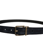 Dolce & Gabbana Men Black Leather Gold Tone Metal Buckle Belt