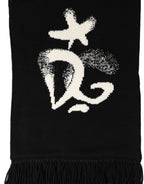 Dolce & Gabbana Black Cashmere Knitted Fringed Foulard Scarf