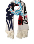 Dolce & Gabbana White Graphic Cashmere Fringed Shawl Scarf - Eljoys Fashion 