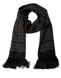 Dolce & Gabbana Black Silk Geometric Fringed Neck Shawl Scarf