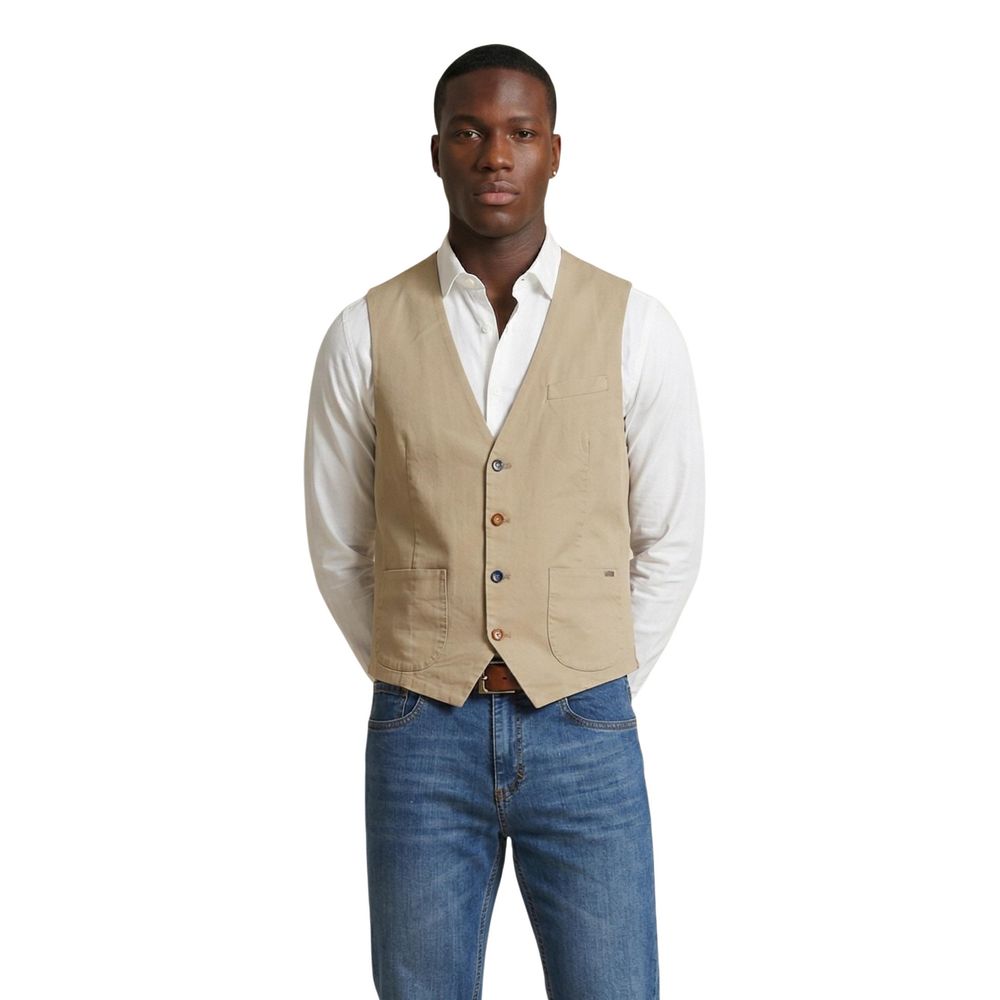 Gianni Lupo Beige Cotton Waistcoat - Eljoys Fashion 