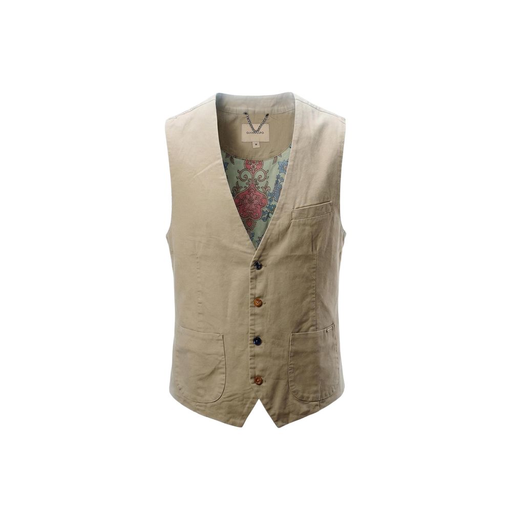 Gianni Lupo Beige Cotton Waistcoat - Eljoys Fashion 