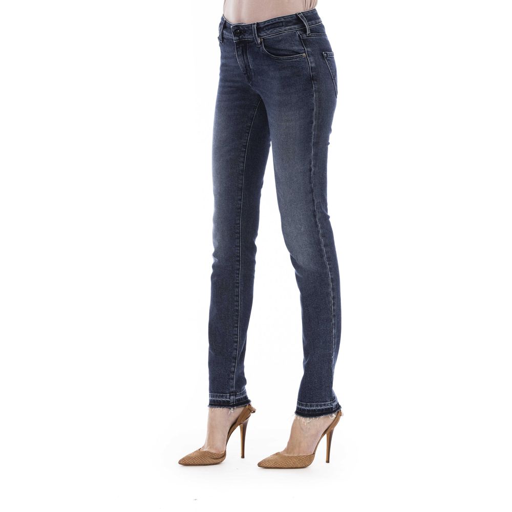 Jacob Cohen blue cotton women's jeans, slim fit with classic five-pocket design and subtle branding, displayed on a hanger.