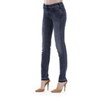 Jacob Cohen blue cotton women's jeans, slim fit with classic five-pocket design and subtle branding, displayed on a hanger.