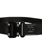 Dolce & Gabbana Men Black Fabric Strap Logo Metal Buckle Belt