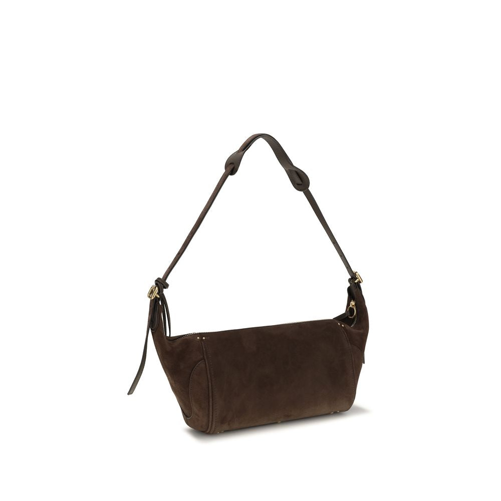 Chloé Brown Calf Leather Bos Taurus Shoulder Bag with silver hardware and adjustable strap, featuring a structured design.