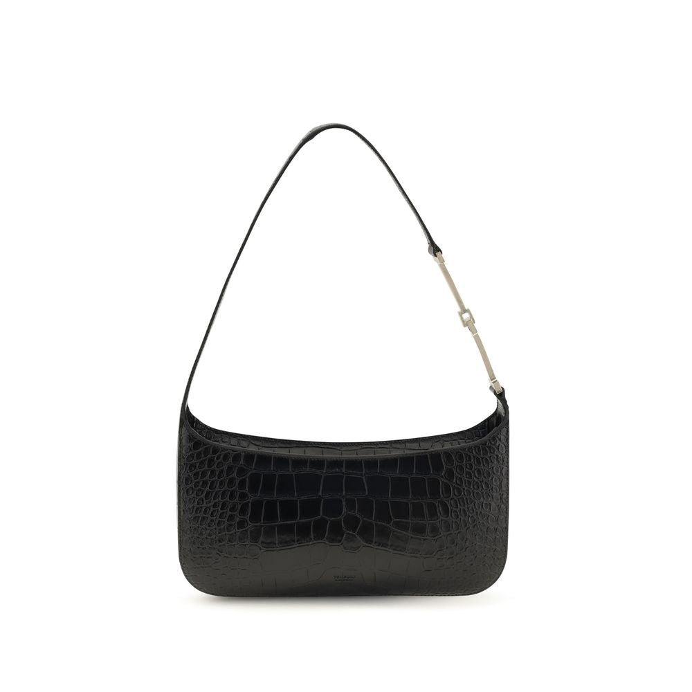 Tom Ford Bos Taurus shoulder bag made of black calf leather with sleek design and silver hardware.