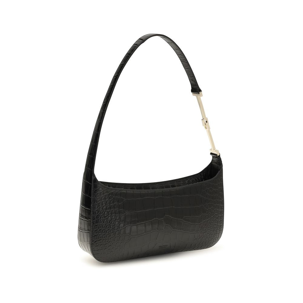 Tom Ford Black Calf Leather Bos Taurus Shoulder Bag showing sleek leather texture and elegant design.