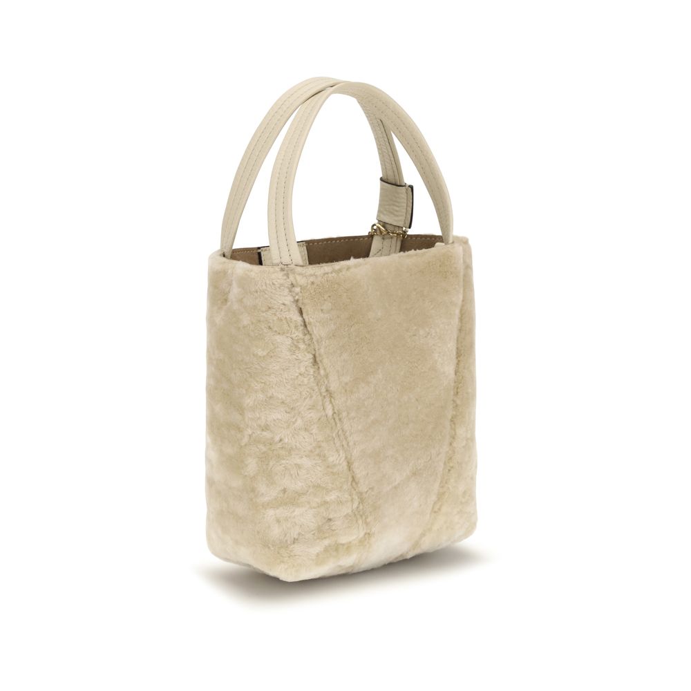 Chloé beige calf leather Bos Taurus backpack bag with structured design and top handle, featuring gold-tone hardware.