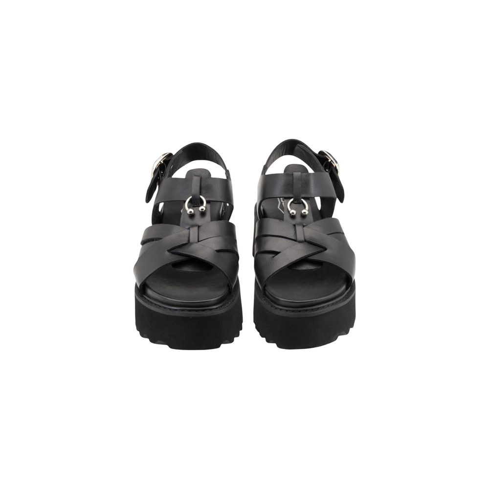 Cult Black Leather Platform Sandals - Eljoys Fashion 