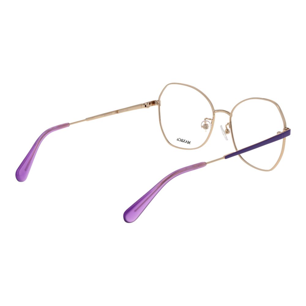 Max & Co gold metal glasses frames with sleek design and clear lenses, stylishly displayed on a white background.