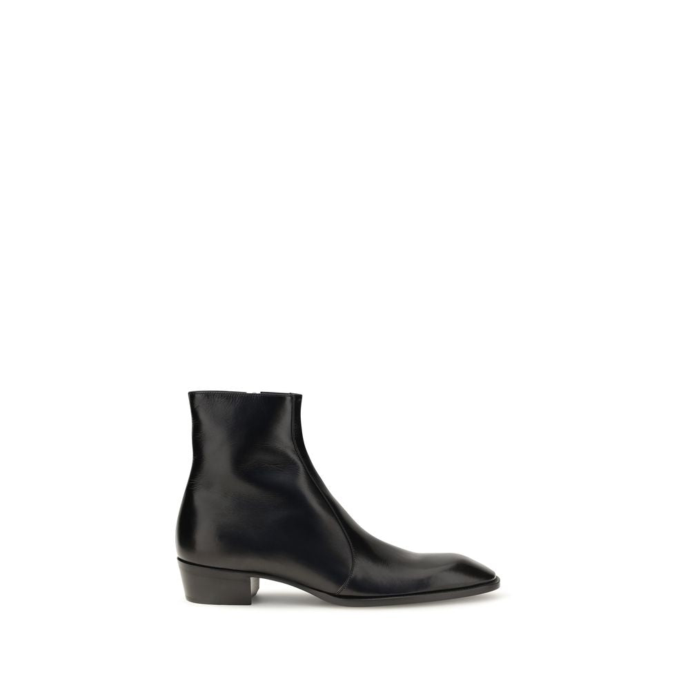 Saint Laurent Black Calf Leather Bos Taurus Ankle Boots - Eljoys Fashion 
