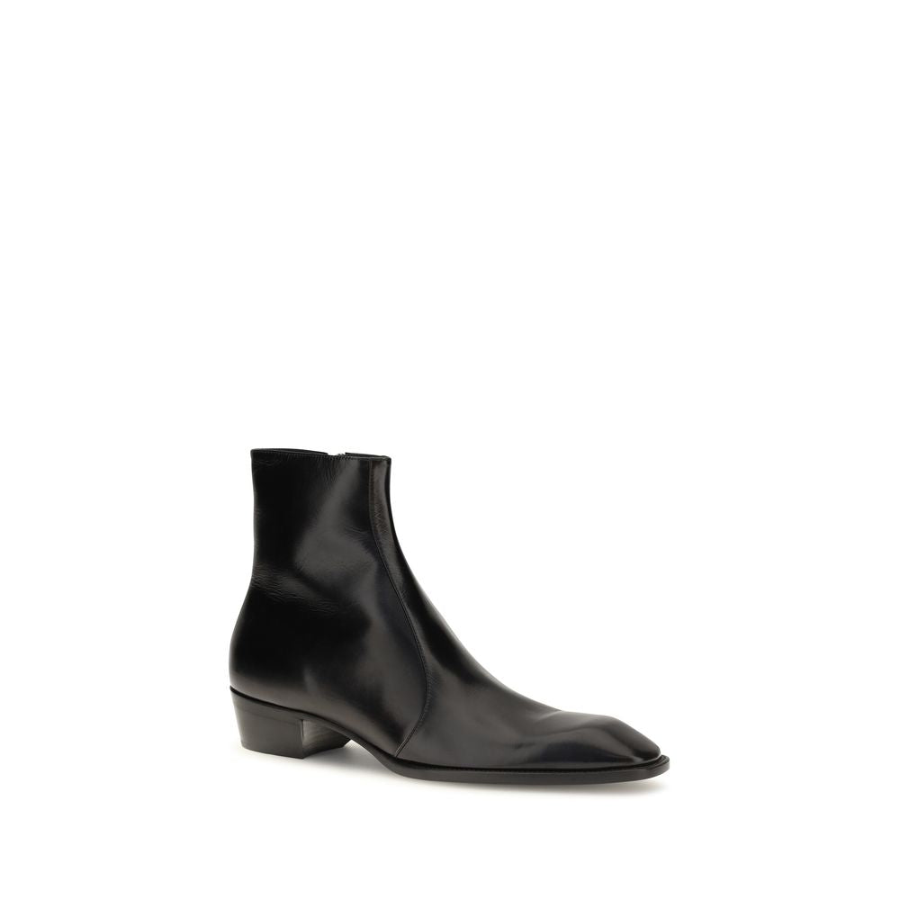 Saint Laurent Black Calf Leather Bos Taurus Ankle Boots - Eljoys Fashion 