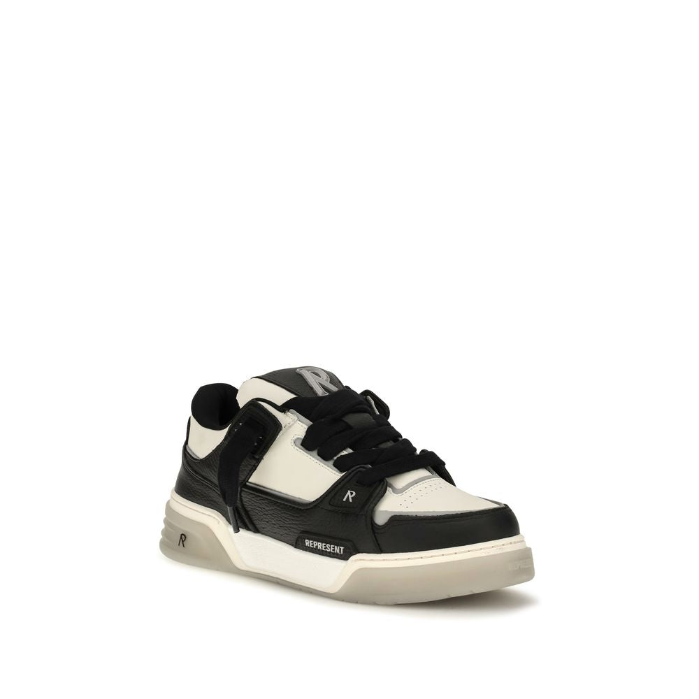 Represent multicolor calf leather Bos Taurus chunky sneakers with bold design and textured soles, showcasing stylish athletic footwear.