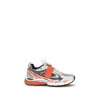 Off-White red polyethylene athletic sneakers with sporty design, laces, and durable sole, ideal for active wear.