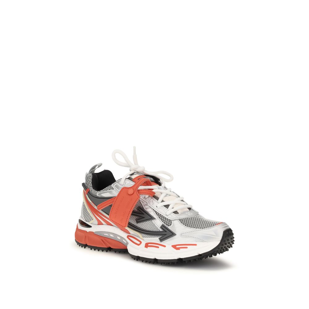 Off-White red polyethylene athletic sneakers with sleek design and modern style, featuring bold color and comfortable fit.