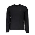 Black Napapijri men's cotton T-shirt laid flat, showcasing smooth fabric and classic crew neck style.