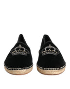 Dolce & Gabbana Black Embellished Crown Flat Espadrilles Shoes