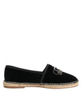 Dolce & Gabbana Black Embellished Crown Flat Espadrilles Shoes
