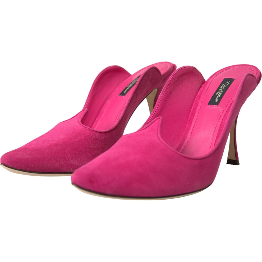 Dolce & Gabbana Fuchsia Suede Leather Mules Sandals Shoes