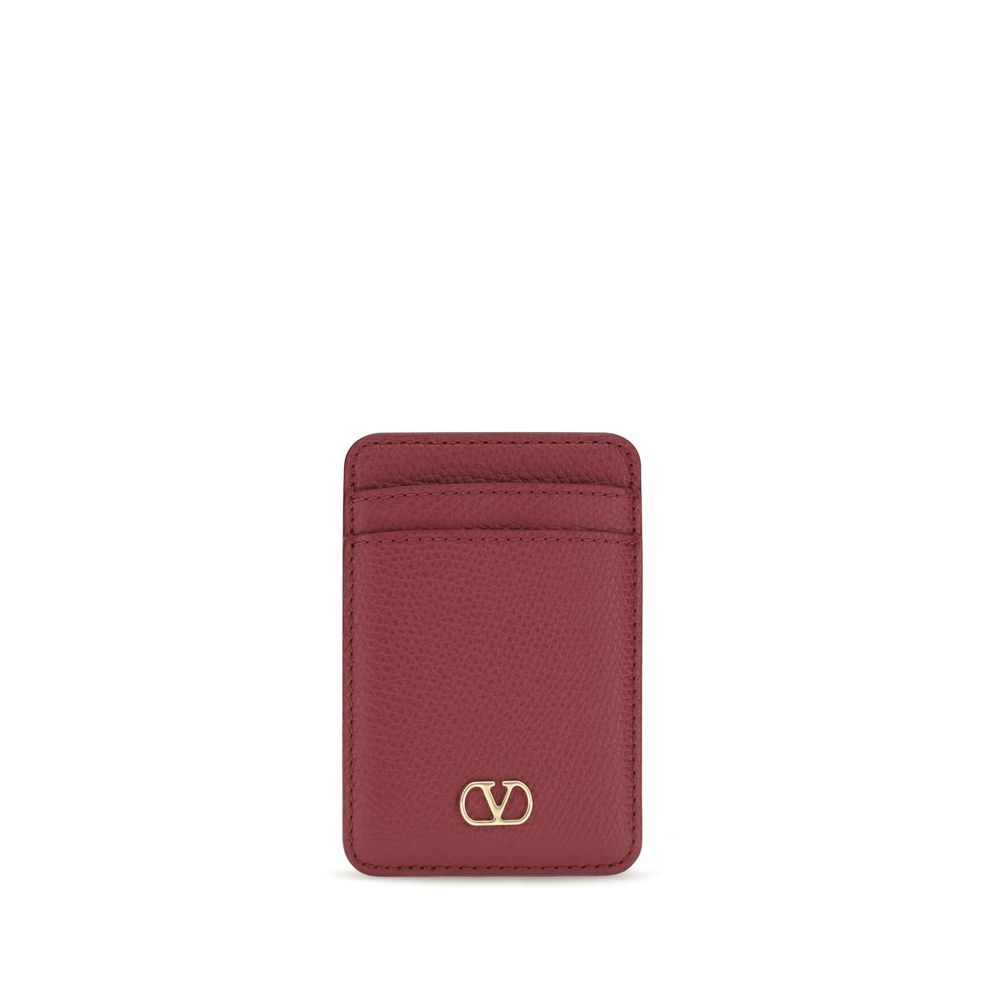 Valentino Garavani Red Calf Leather Bos Taurus Wallet with sleek design and multiple card slots.