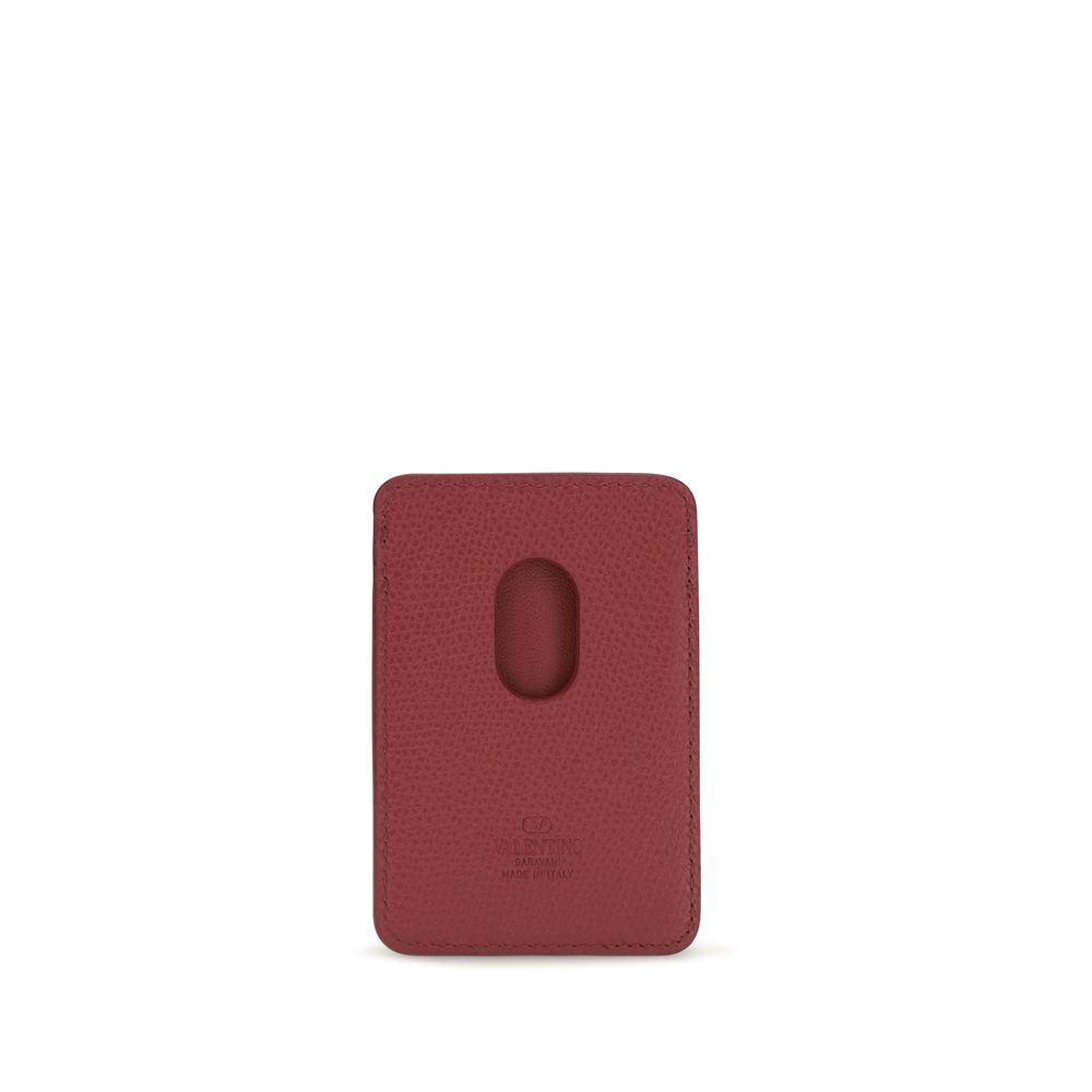 Valentino Garavani red calf leather Bos Taurus wallet with sleek design and subtle branding for men or women.