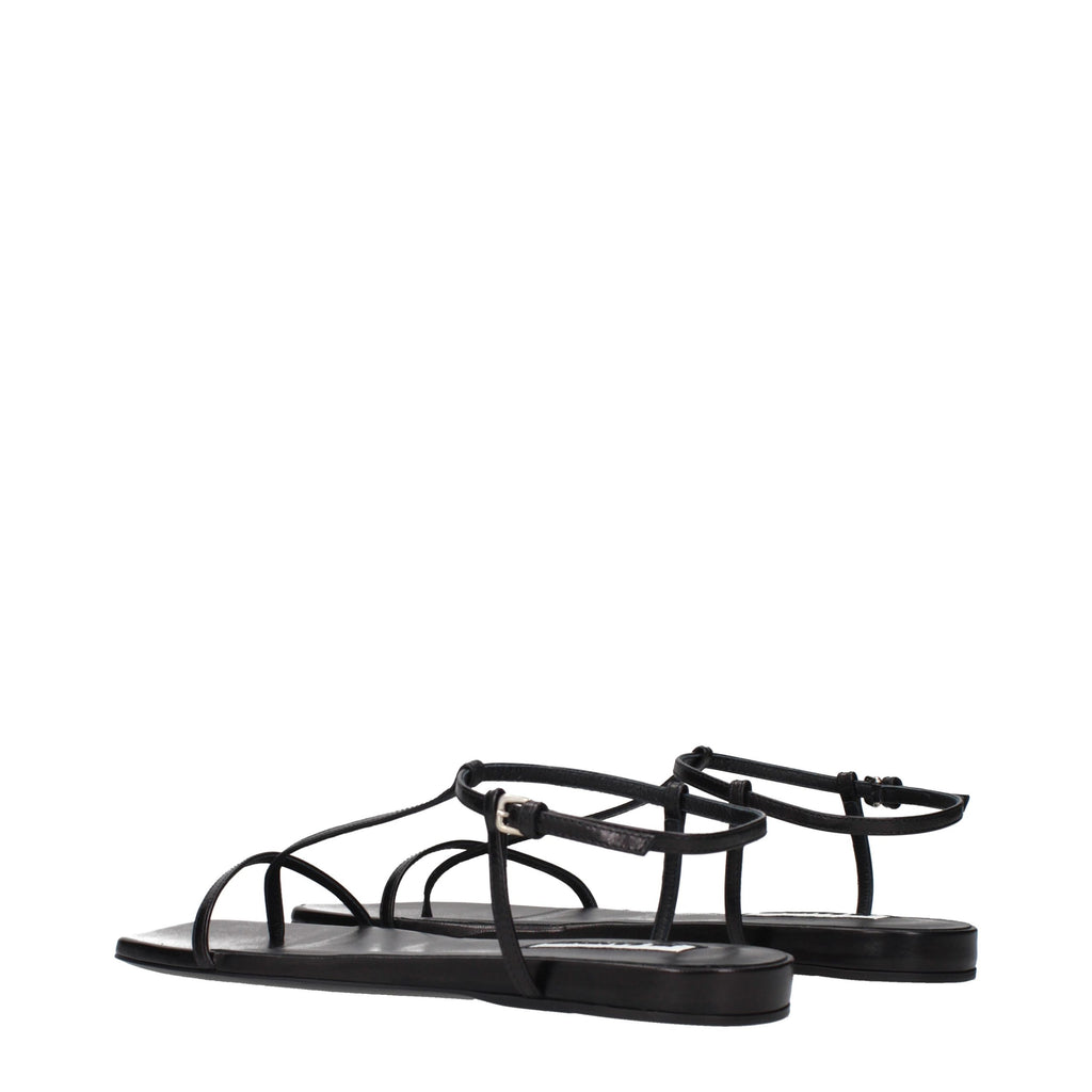 Jil Sander Black Leather Flip-Flop Sandals