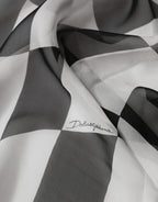 Dolce & Gabbana White Black Checkered Silk Foulard Scarf