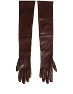 Dolce & Gabbana Brown Genuine Leather Long Elbow Length Gloves