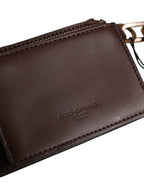 Dolce & Gabbana Brown Leather Logo Embossed Key Chain Coin Purse Wallet