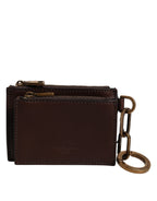 Dolce & Gabbana Brown Leather Logo Embossed Key Chain Coin Purse Wallet