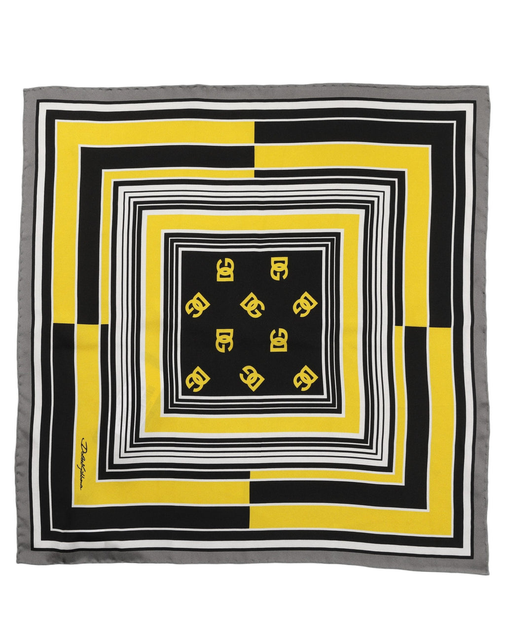 Dolce & Gabbana Black Yellow Silk Logo Square Foulard Scarf