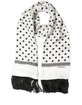 Dolce & Gabbana White Black Polka Dot Fringed Shawl Scarf