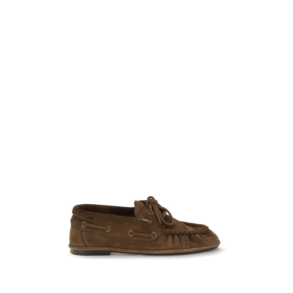 Saint Laurent Brown Suede Leather Slip-On Loafers - Eljoys Fashion 