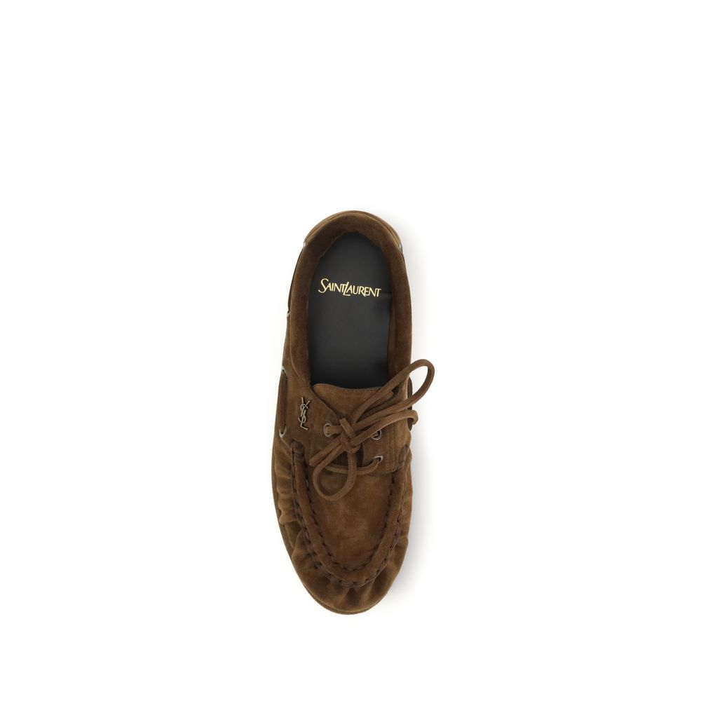Saint Laurent Brown Suede Leather Slip-On Loafers - Eljoys Fashion 
