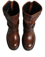Dolce & Gabbana Brown Leather Mid Calf Biker Boots Shoes